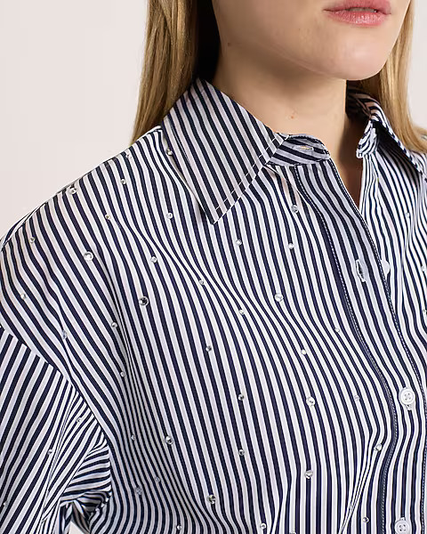 Embellished Striped Boyfriend Portofino Shirt | Express