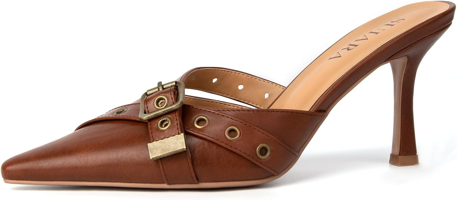 Kitten Heels for Women Closed Toe Heels Vintage Heeled Mules Sexy Pointy Studded Slip on Stiletto... | Amazon (US)