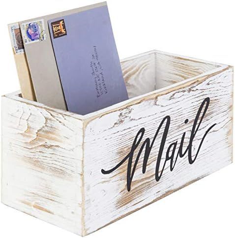 MyGift Whitewashed Wood Mail Holder Storage Box, Desktop Organizer Bin with Mail Script Design | Amazon (US)