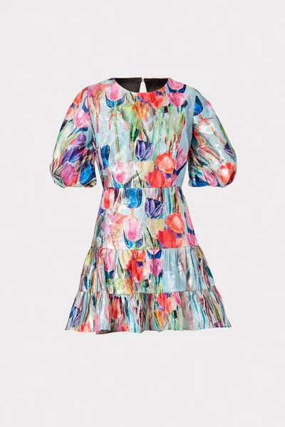 Arlette Metallic Tulip Dress | MILLY