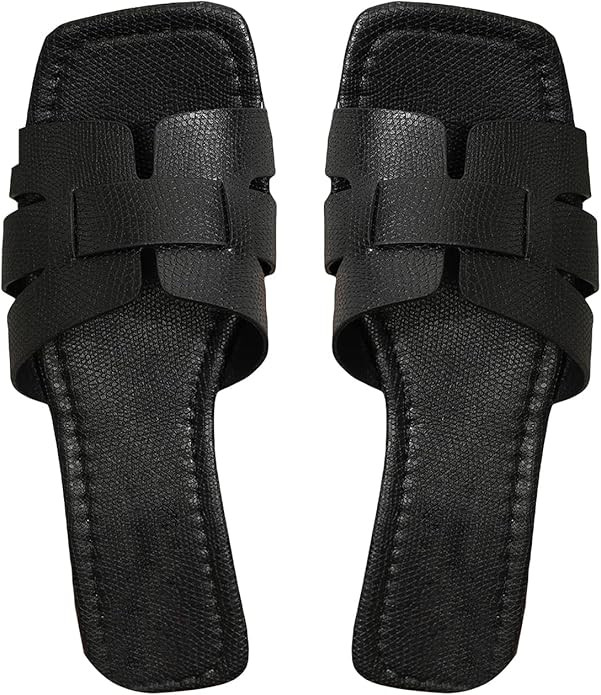 GORGLITTER H Sandals Cut Out Flat Sandals Open Toe H Slides Sandals | Amazon (US)