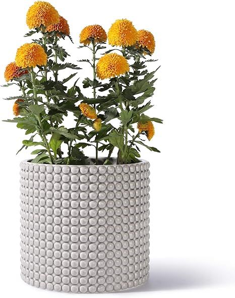 Grey Planter Pots for Plants Indoor - 8 Inch Ceramic Vintage-Style Hobnail Textured Flower Pot wi... | Amazon (US)
