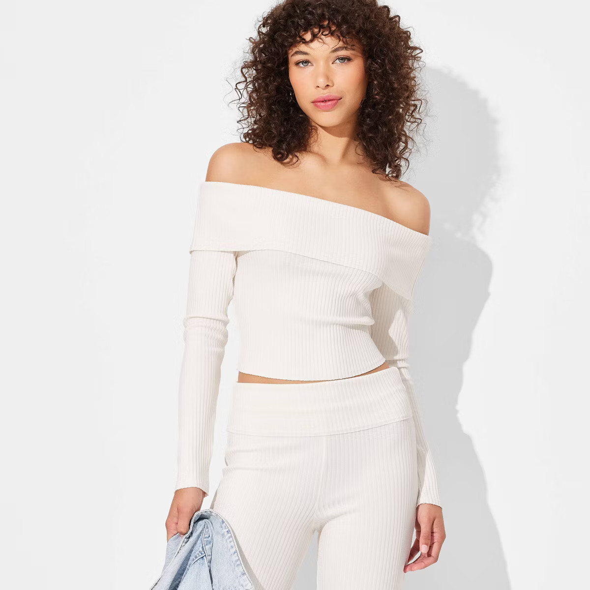 Women's Long Sleeve Ribbed Off the Shoulder Shirt - Wild Fable™ | Target