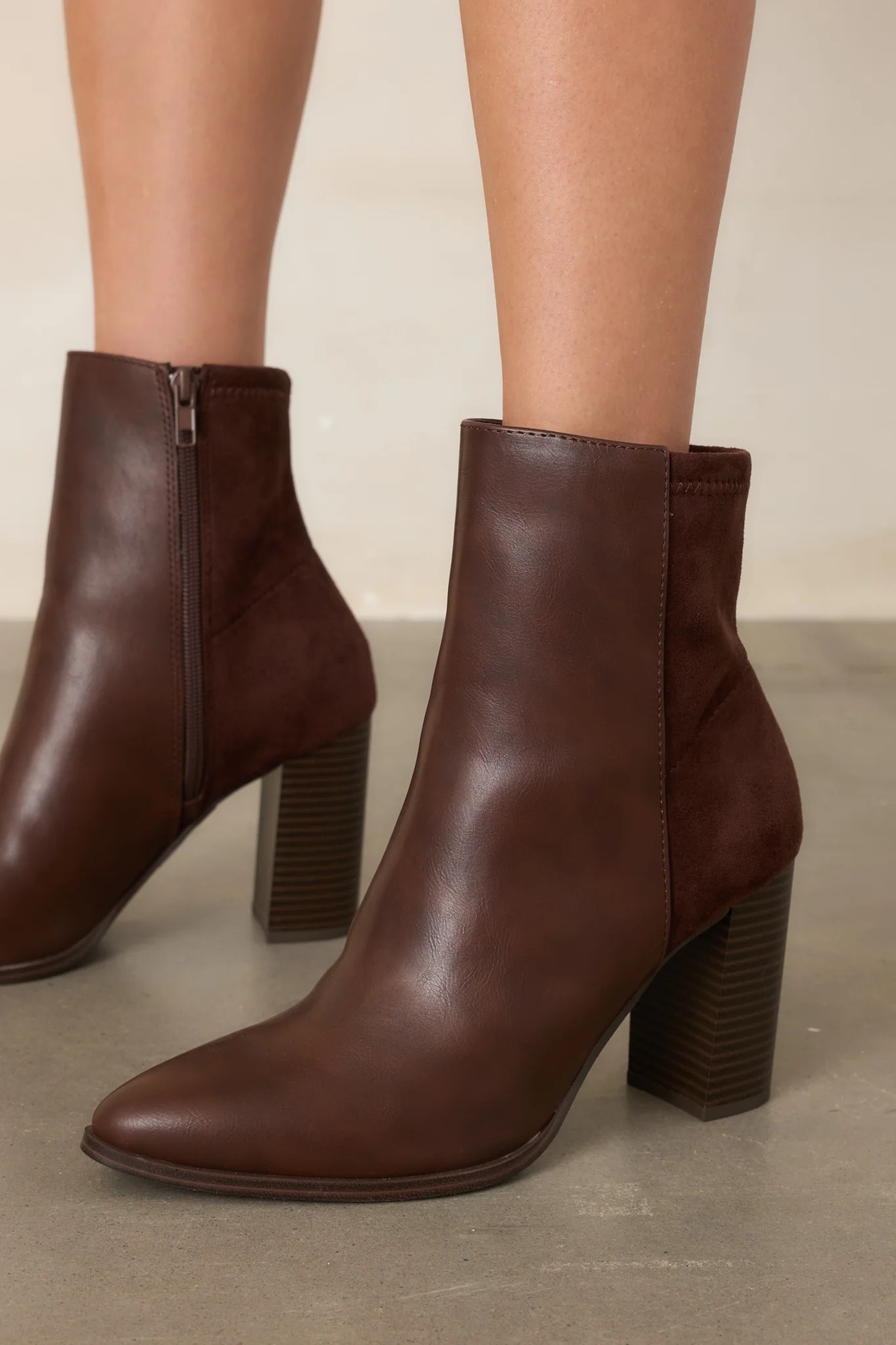 Stand Corrected Brown Faux Leather Suede Ankle Boots | Red Dress