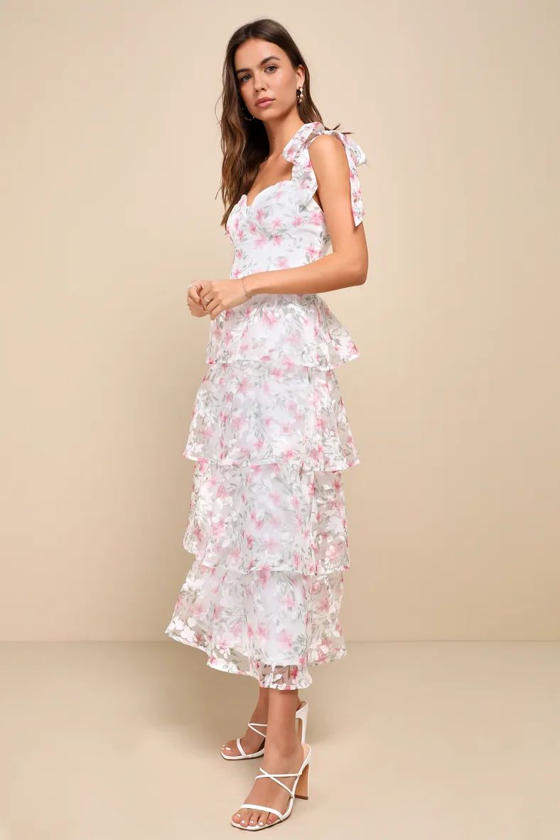 Endlessly Gorgeous White Floral Burnout Tie-Strap Midi Dress | Lulus