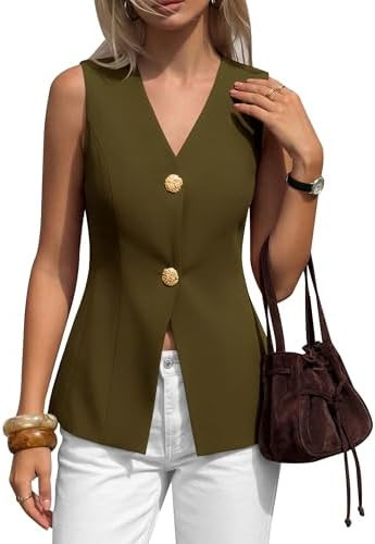 PRETTYGARDEN Womens Summer Sleeveless Blazer Vest Tops 2026 Trendy V Neck Button Down Business Ca... | Amazon (US)