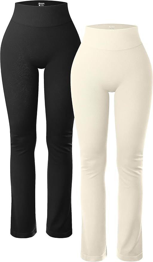 OQQ Women's 2 Piece Yoga Pants Ribbed Seamless Workout High Waist Athletic Straight Leg Leggings | Amazon (US)