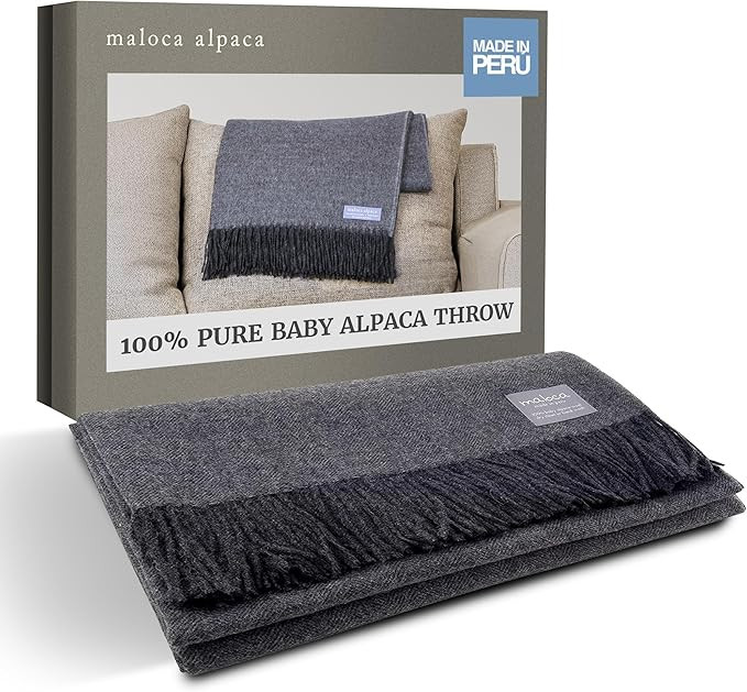 100% Baby Alpaca Wool Herringbone Weave - Limited Production Ethically Sourced Throw Blanket Warm... | Amazon (US)