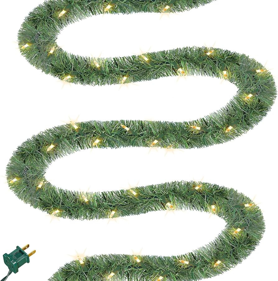 Biswing 50FT Pre-lit Christmas Green Garland, Lighted Artificial Pine Garlands with 100 Count Cle... | Amazon (US)