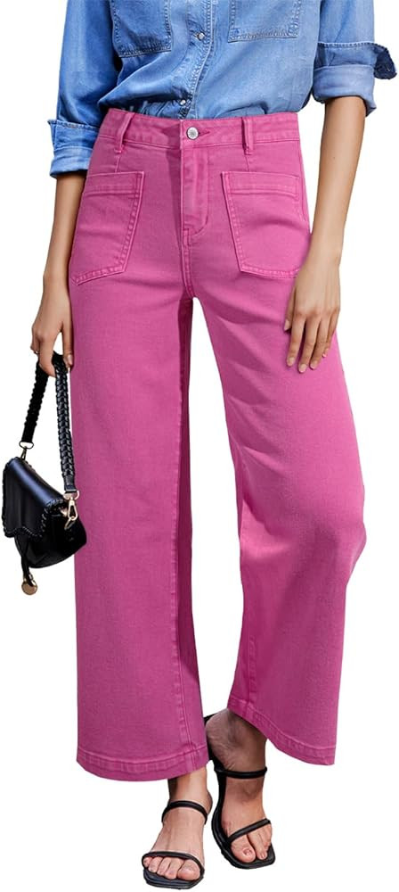 Sidefeel Women's Wide Leg Jeans High Waisted Stretchy Jeans Straight Leg Loose Fit Zimbaplatinum ... | Amazon (US)