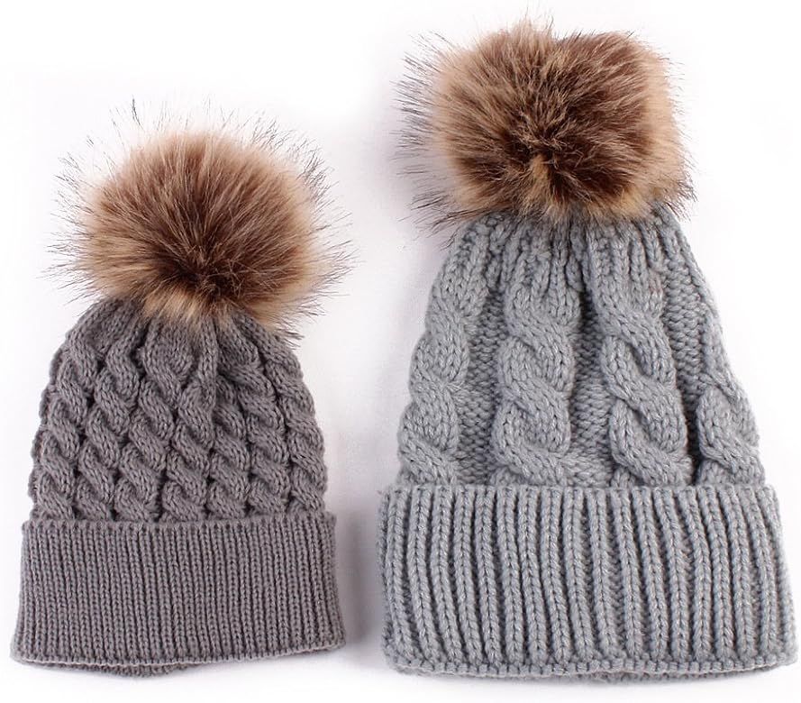 Love Sweety Mom and Baby Knitting Fur Hat Winter Warm Cap | Amazon (US)
