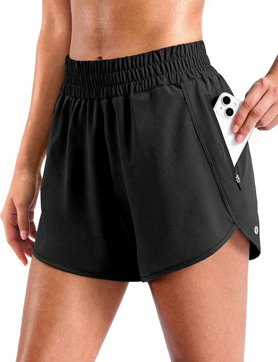 SANTINY Women's 3"/4"/5" Athletic Running Shorts Zipper Pocket Gym Shorts | Amazon (US)