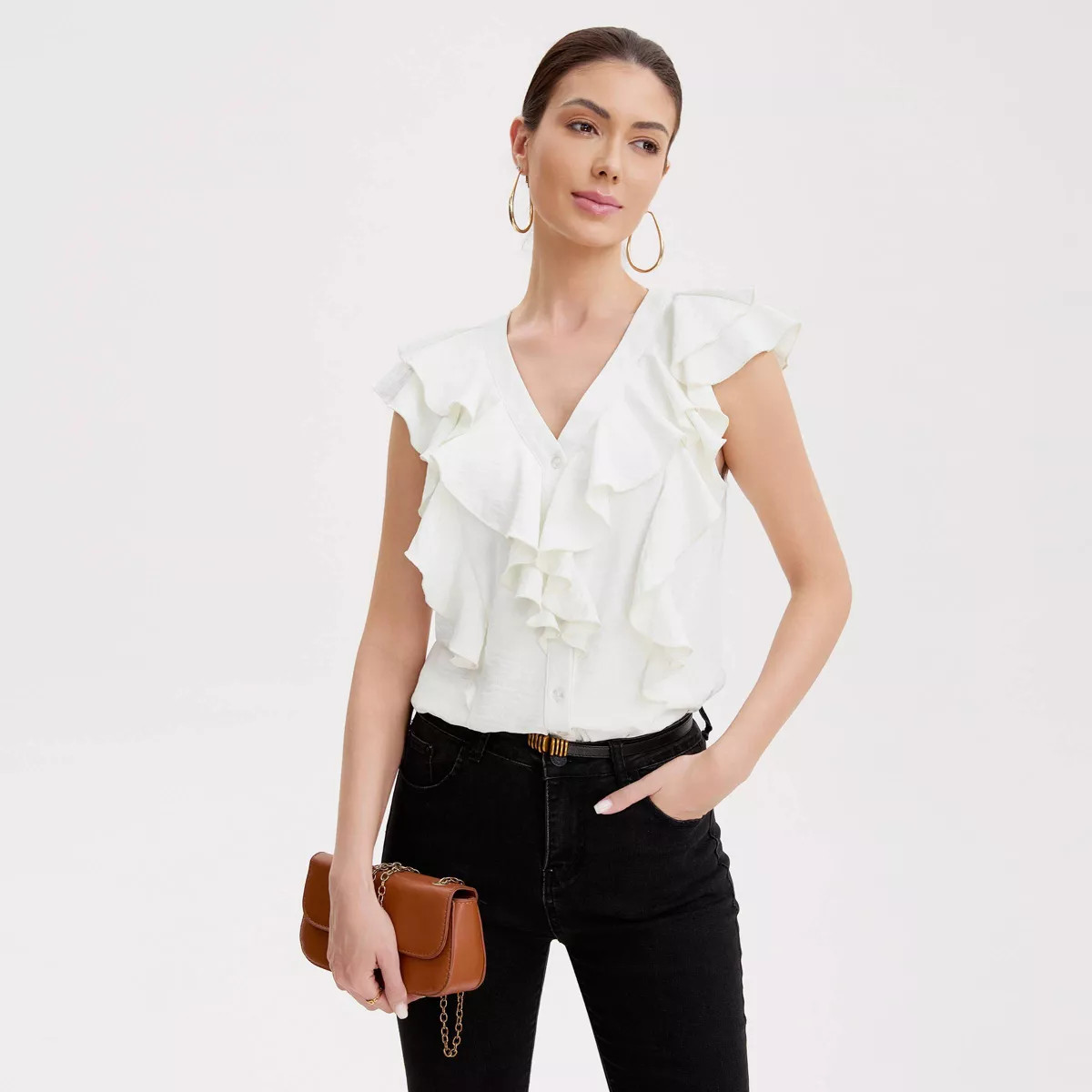 Women's Bohemia V-Neck Ruffle Blouse - A New Day™ White | Target