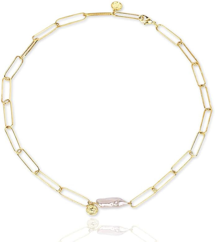 UNE DOUCE Choker Necklaces for Women, Chain Link Choker Necklace, Dainty Choker with Baroque Pear... | Amazon (US)