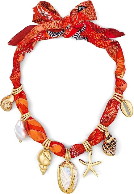 WOWORAMA Colorful Scarf Necklace with Seashell Starfish Charm Necklaces for Women Summer Bandana ... | Amazon (US)