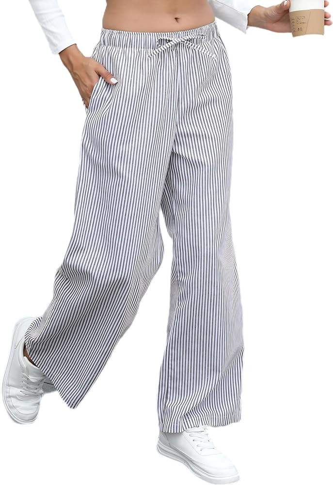 FaroDor Comfy Women Y2K Striped Lounge Pants: Trendy Wide Leg Drawstring Pajama Bottoms for Sleep... | Amazon (US)