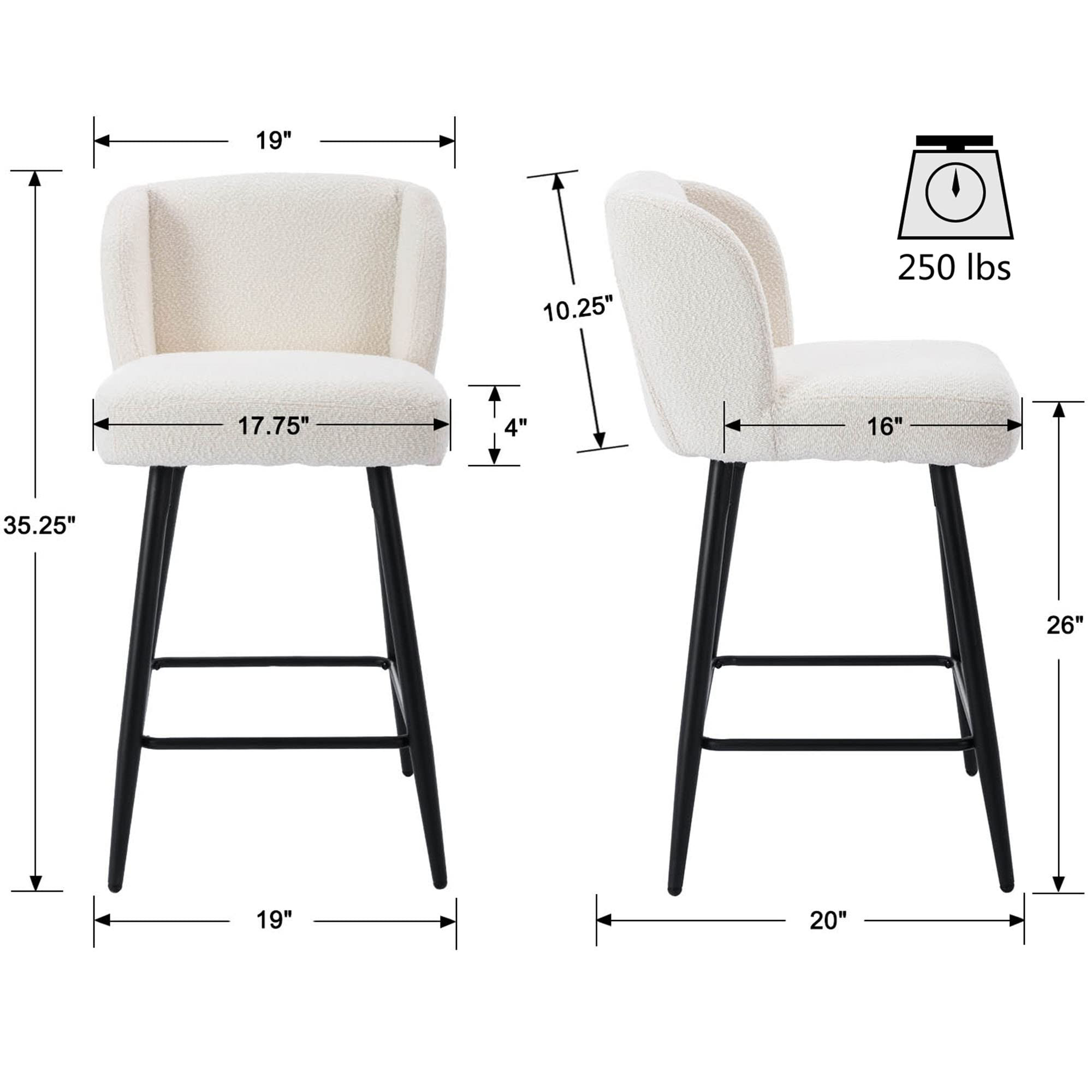 VESCASA Sherpa Counter Barstools with Padded Mid Back, 26 Inches Upholstered Counter Height Bar S... | Amazon (US)