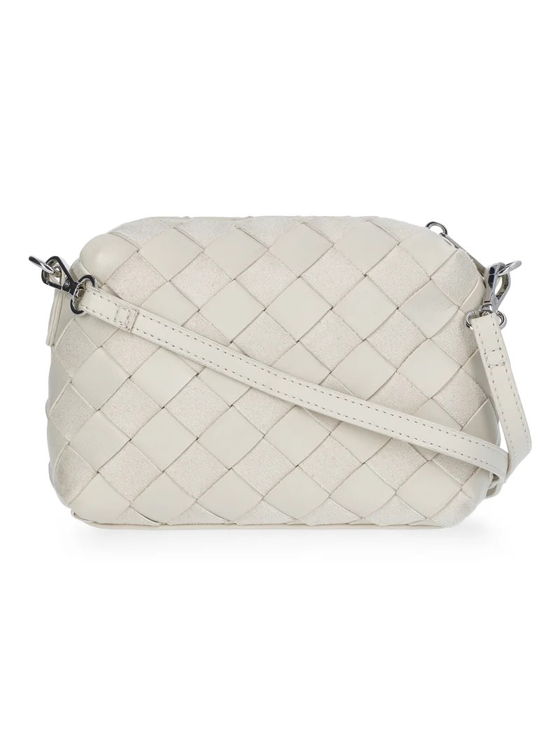 Time and Tru Women's Faux Leather and Suede Woven Camera Crossbody Bag, Beige | Walmart (US)