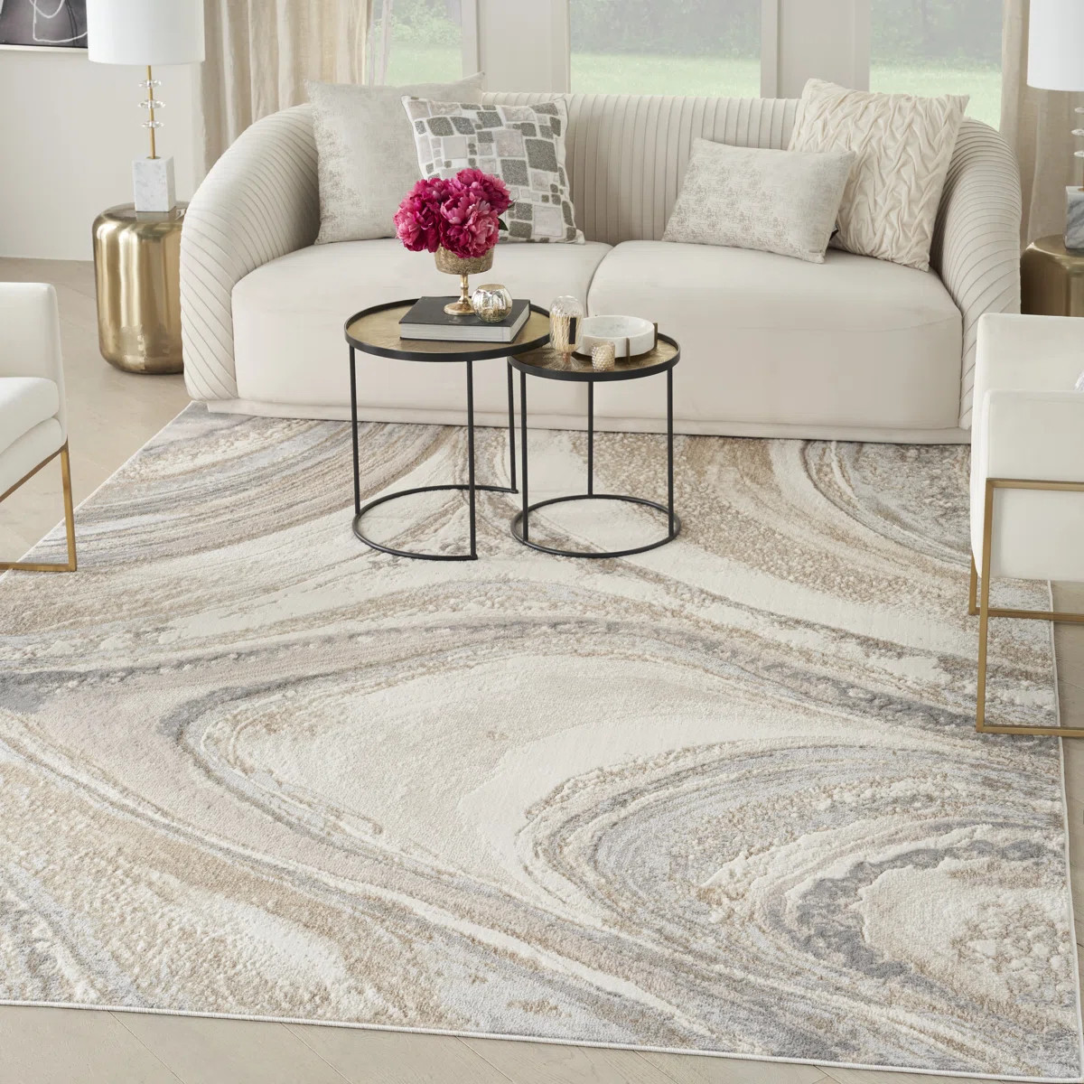 Abstract Machine Woven Area Rug in Cream/Grey | Wayfair North America