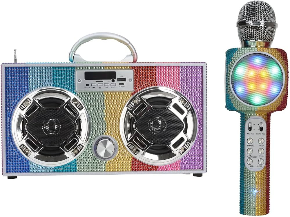 Bling Bundle - LED Mini Boombox with Radio and Bluetooth - Bluetooth Karaoke Microphone - Radio M... | Amazon (US)
