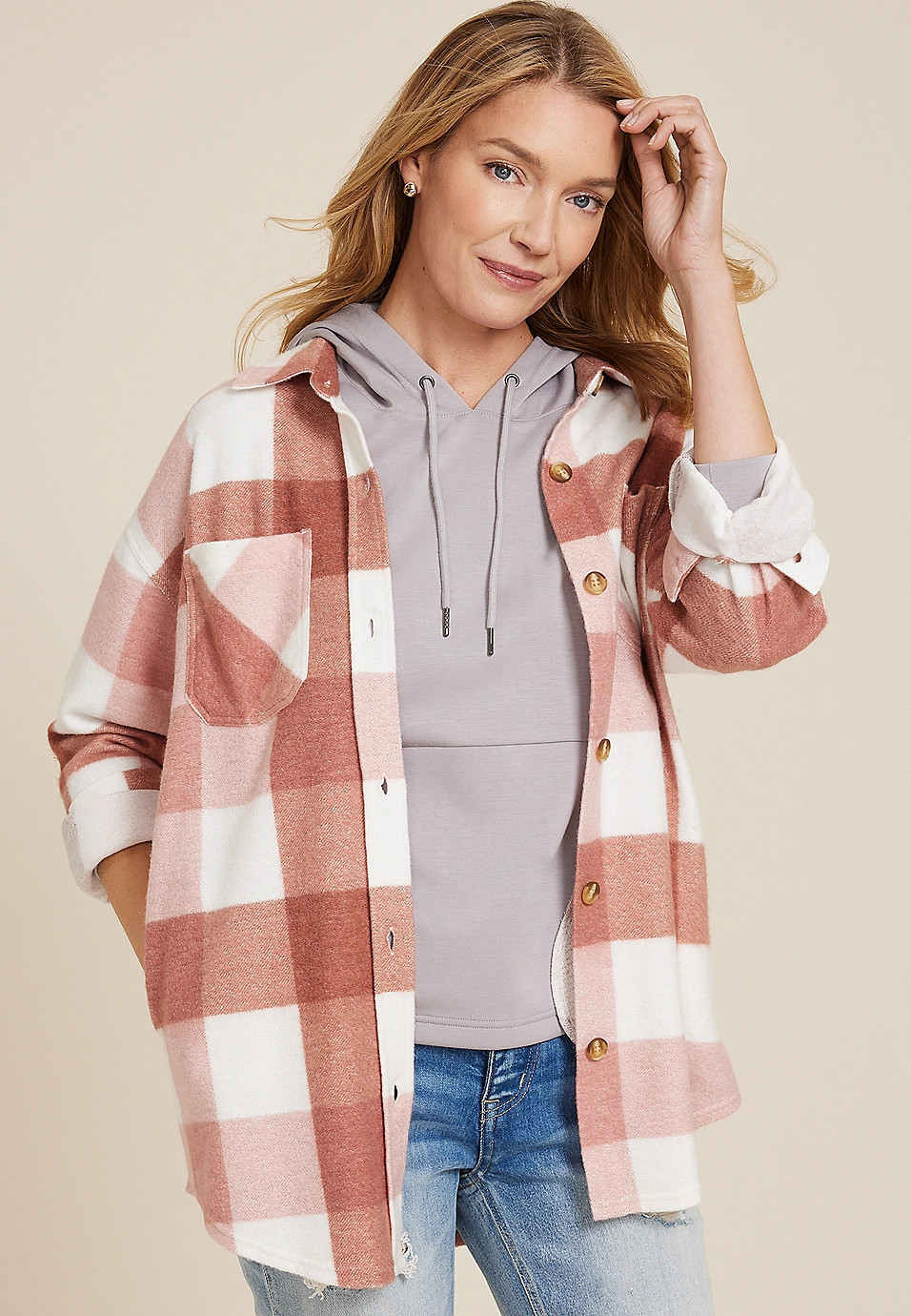 Vintage Plaid Fleece Shacket | Maurices