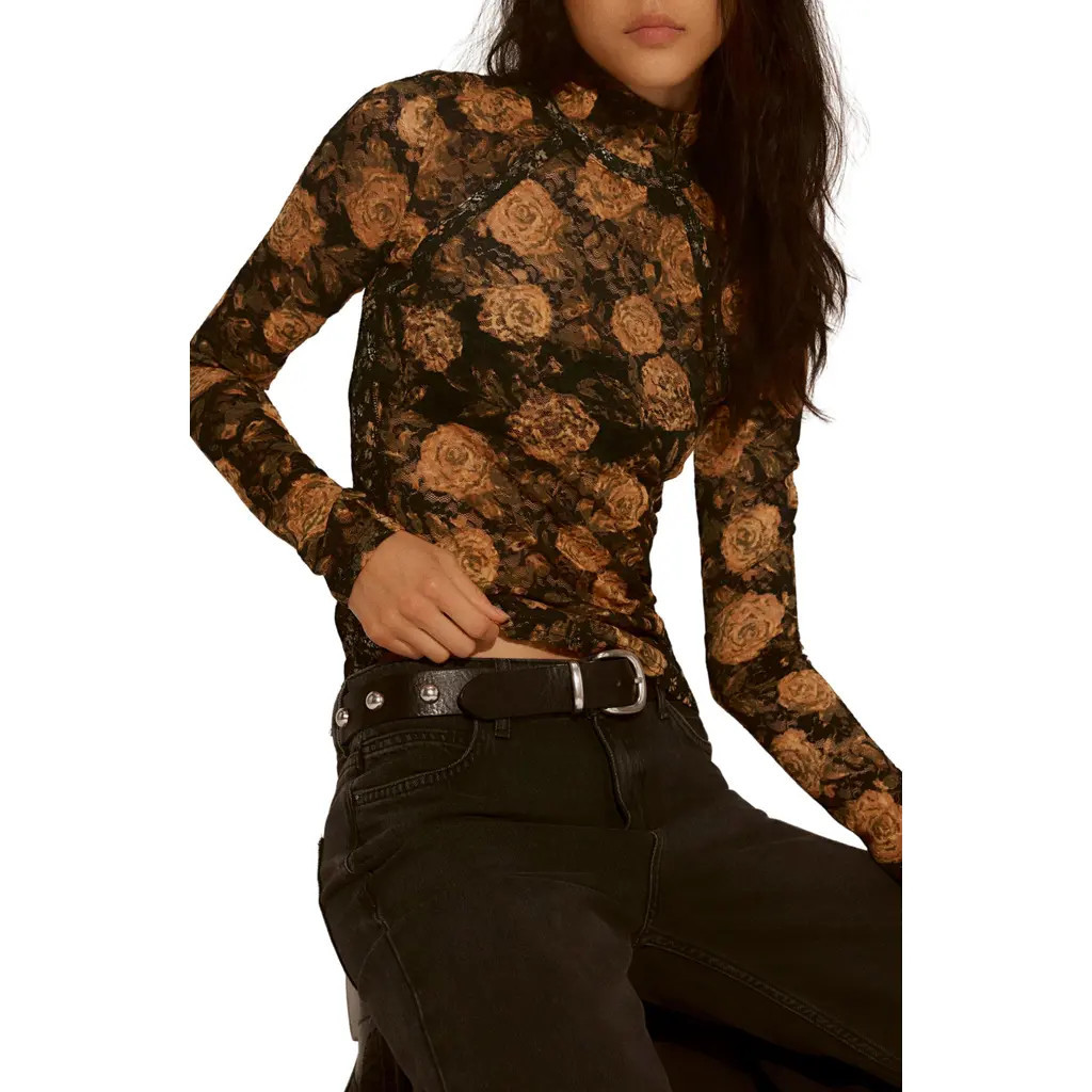 Free People Lyric Floral Lace Top in Black Combo at Nordstrom, Size X-Small | Nordstrom