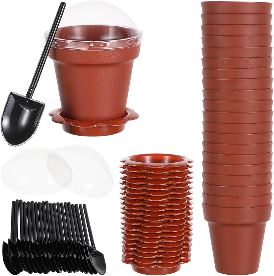IMIKEYA 20pcs Flower Pot Cupcake Cups with Lid Tray Shovel Spoon Plastic Dessert Containers for I... | Amazon (US)