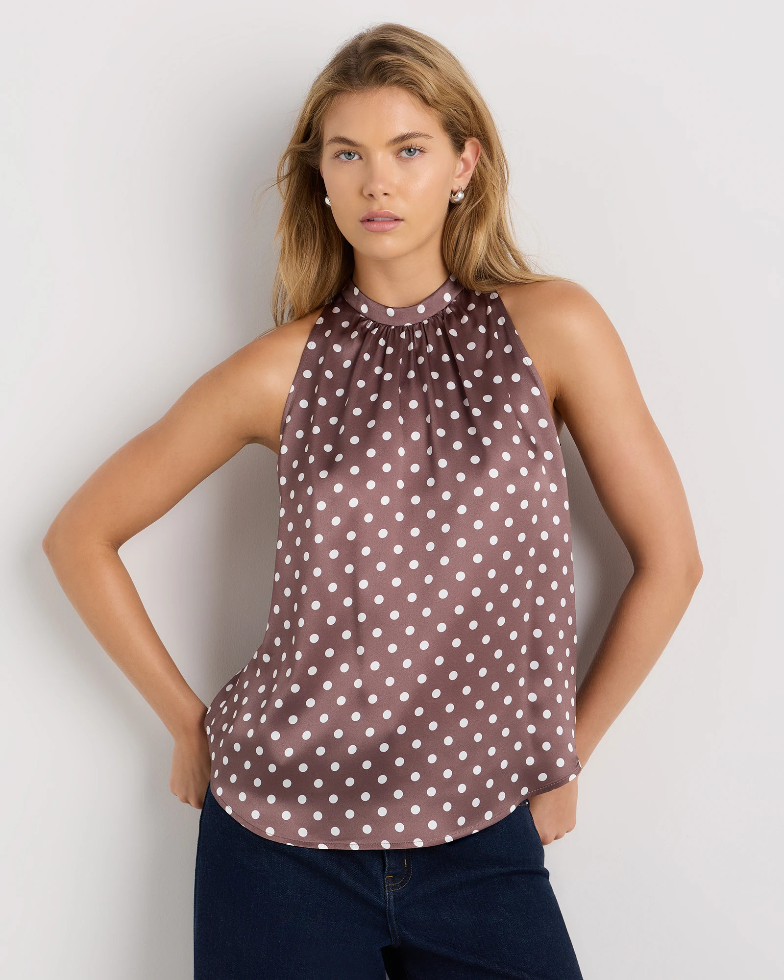 Quince | Women's Halter Top in Champagne, Size Small, Silk | Quince