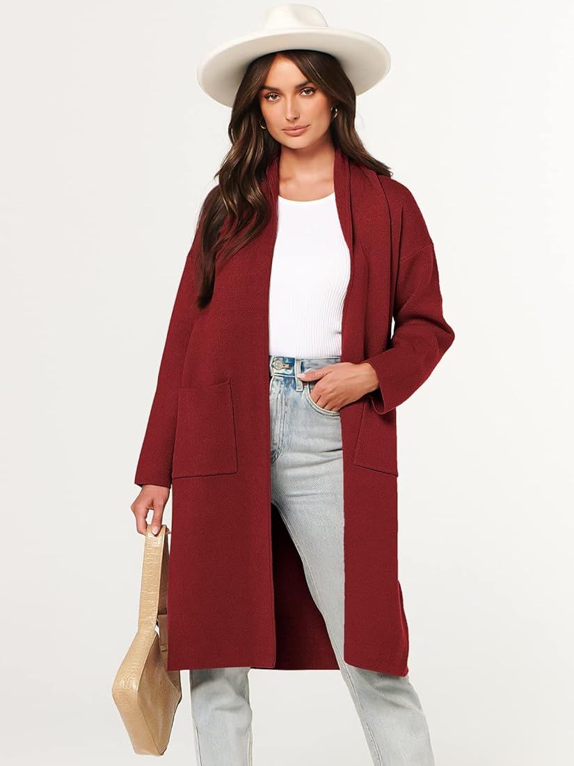 Women's 2023 Fall Cardigan Sweater Long Sleeve Open Front Lapel Coat Casual Knit Coatigan Jacket wit | Amazon (CA)