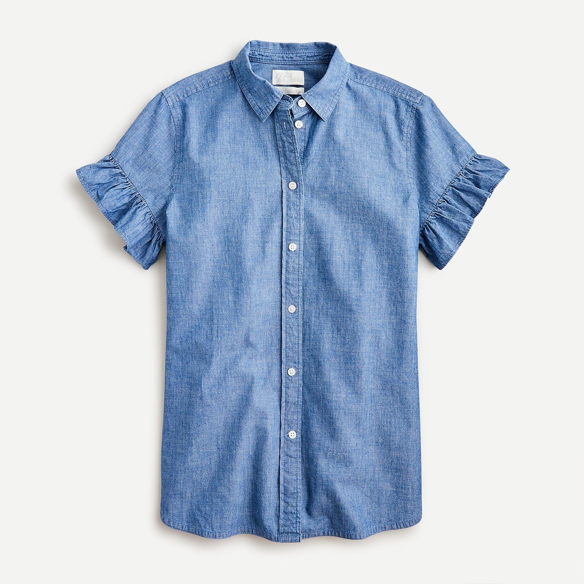 Classic-fit chambray ruffle-sleeve shirt | J.Crew US