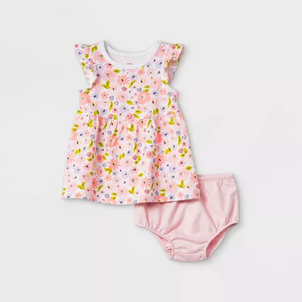Baby Girls' Floral Ruffle Sleeve Dress with Panty - Cat & Jack™ Light Purple | Target