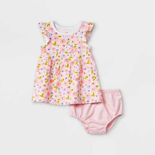 Baby Girls' Floral Ruffle Sleeve Dress with Panty - Cat & Jack™ Light Purple | Target