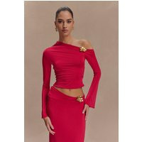 Ainsley Asymmetrical Long Sleeve Top With Floral Hardware - Fuchsia Pink I MESHKI I Size M | MESHKI US