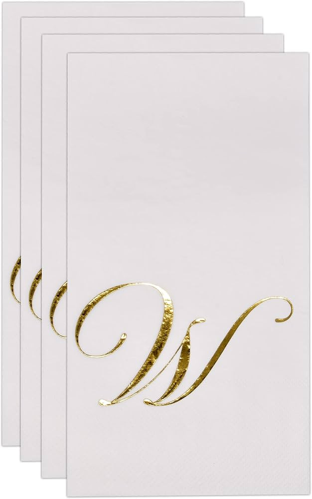 100 Gold Monogram Guest Napkins Letter W Disposable Paper Pack Elegant Metallic Golden Foil Dinne... | Amazon (US)