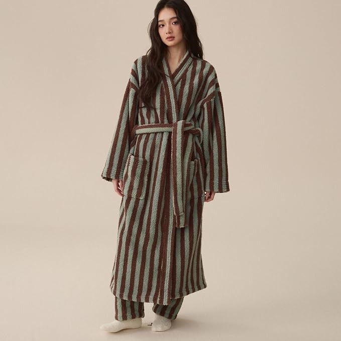Homgro Women's Fuzzy Fleece Long Robe Striped Plush Kimono Warm Thick Fluffy Oversized V Neck Lou... | Amazon (US)
