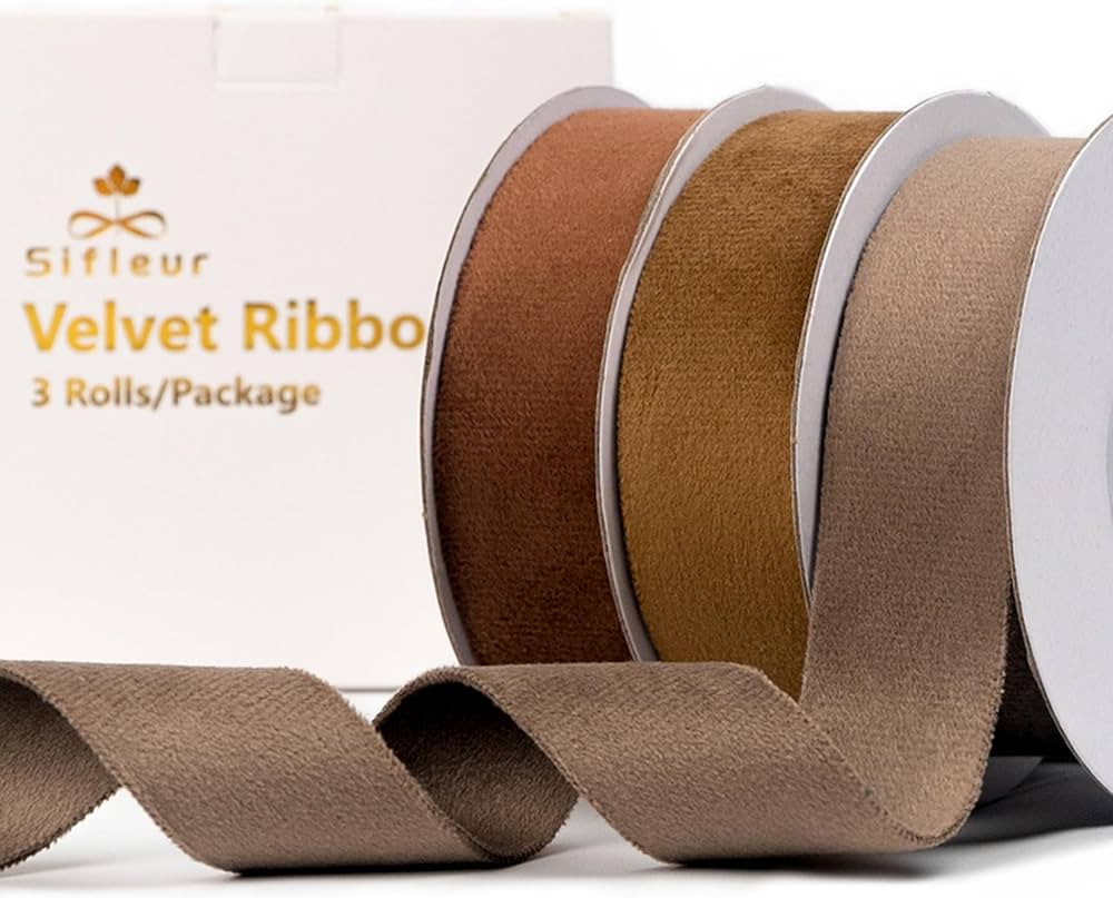 Velvet Ribbon, Brown/Khaki 1 Inch x 15Yd Double Faced Velvet Ribbon for Gift Wrapping, Christmas ... | Amazon (US)