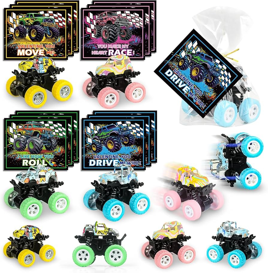 24 Pack Valentines Cards for Kids with Monster Truck Toys, Valentine's Greeting Cards for School ... | Amazon (US)