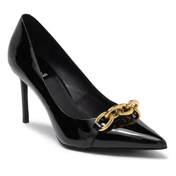 Jeffrey Campbell Chain Link Pointed Toe Patent Leather Pump in Black Size 5 | Poshmark