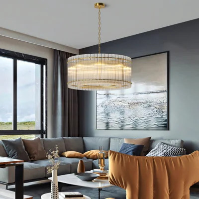 37" Modern Gold Round Chandelier, 2-tier 8-light Water Ripple Crystal Glass, Luxury Ceiling Light For Dining Room, Living Room, Foyer & High Ceiling H | Wayfair North America