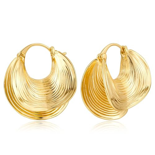 YUJIE Gold Plated Hoop Earrings for Women Chunky Textured Earring Statement Jewelry Small Median Size Hoops | Amazon (US)