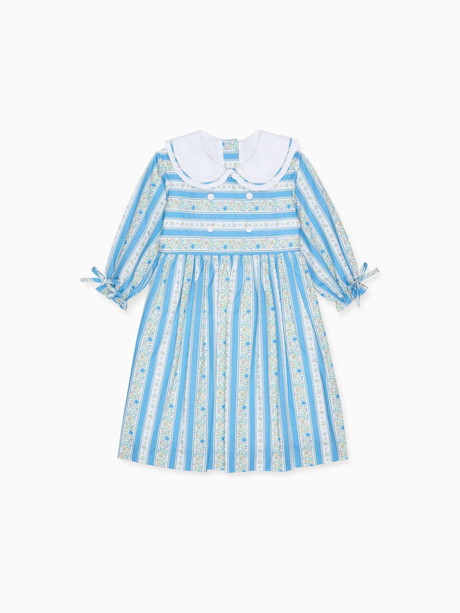 Blue Floral Stripe Provenza Girl Dress | La Coqueta (US)