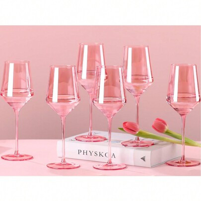 Pink Wine Glasses Set Of 6- Hand-Blown, Unfading Color, Pink Goblets, Pink Drinking Glasses, Colored Wine Glasses, 14 Oz - Birthday Wedding Engagement | SHEIN