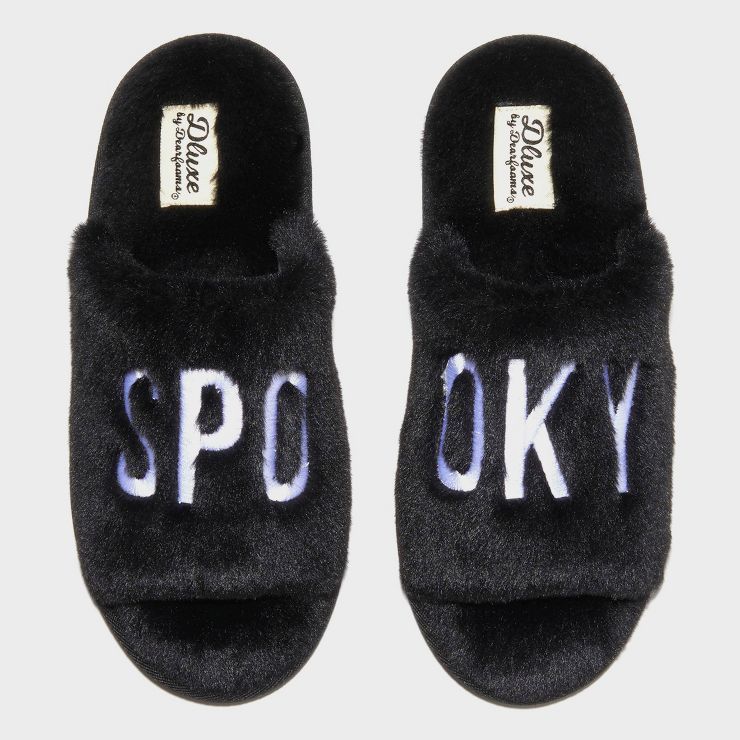 Women's dluxe by dearfoams Halloween Spooky Slippers - Black | Target