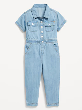 Short-Sleeve Utility Pocket Jean Jumpsuit for Toddler Girls | Old Navy (US)