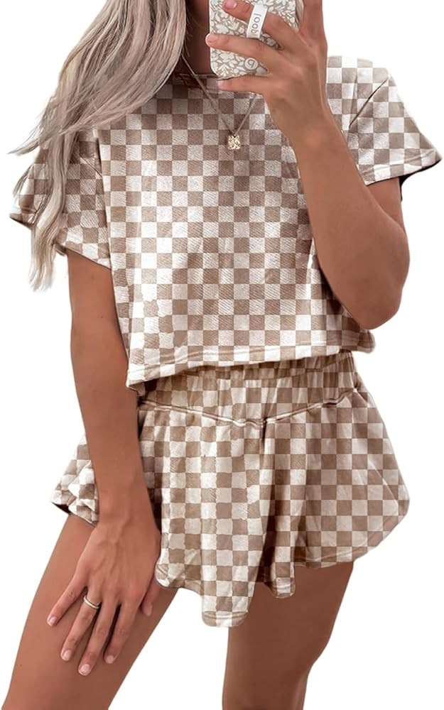 Ecosunny Women's Summer 2 Piece Sets Sweatsuits Casual Cropped Tee and Skort Set Matching Sets Tr... | Amazon (US)