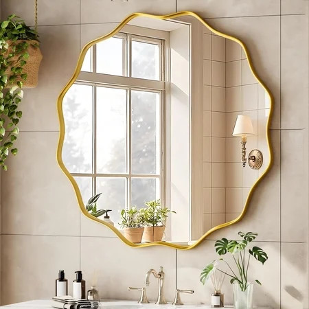 BEAUTYPEAK 30" Wavy Round Bathroom Mirror Wall Decor with Deep Frame, Gold | Walmart (US)