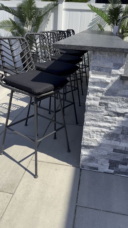 My outdoor barstools are a dark grey color! Seat cushions are from target! 
Realistic outdoor palm trees, black planters, outdoor living, backyard oasis, patio decor

#LTKhome #LTKsalealert

#LTKFindsUnder100 #LTKSeasonal #LTKHome