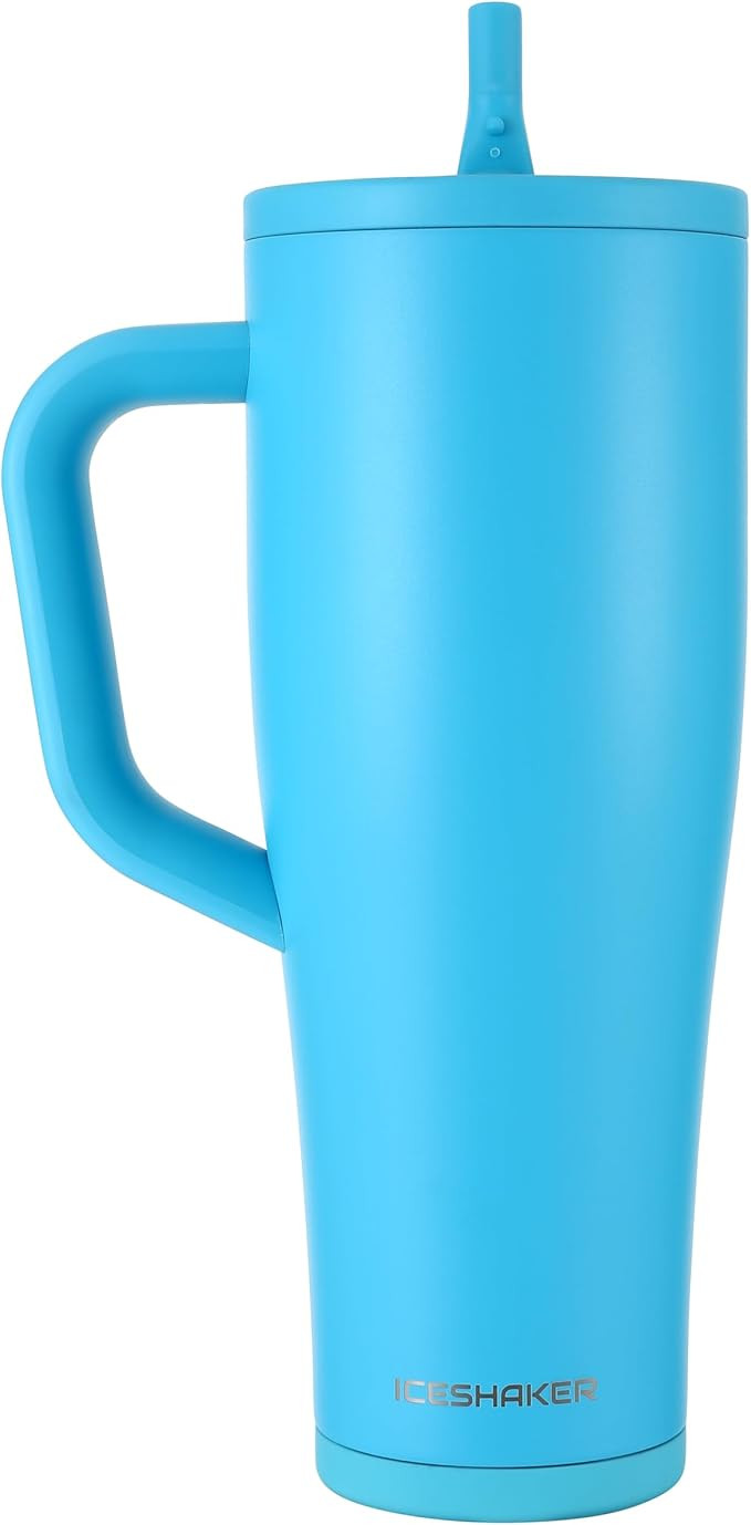 Ice Shaker 40 oz Tumbler with Handle and Straw | 40oz Caribbean Blue | Cold for 30+ Hours | 2-in-... | Amazon (US)