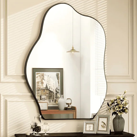 BEAUTYPEAK 26" x 38" Vanity Mirror Wall Wavy Mirror Bathroom Mirror Decor , Black | Walmart (US)