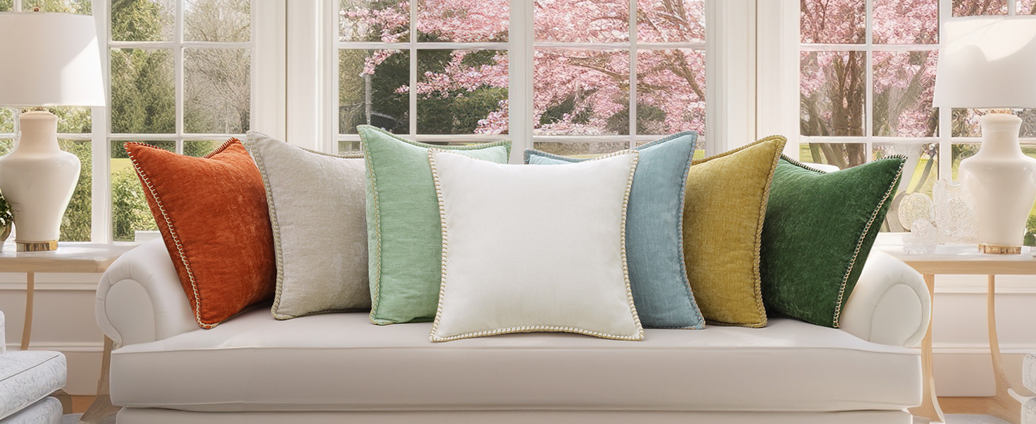 decorUhome Spring Chenille Soft Throw Pillow Covers 18x18 Set of 2, Farmhouse Velvet Neutral Deco... | Amazon (US)